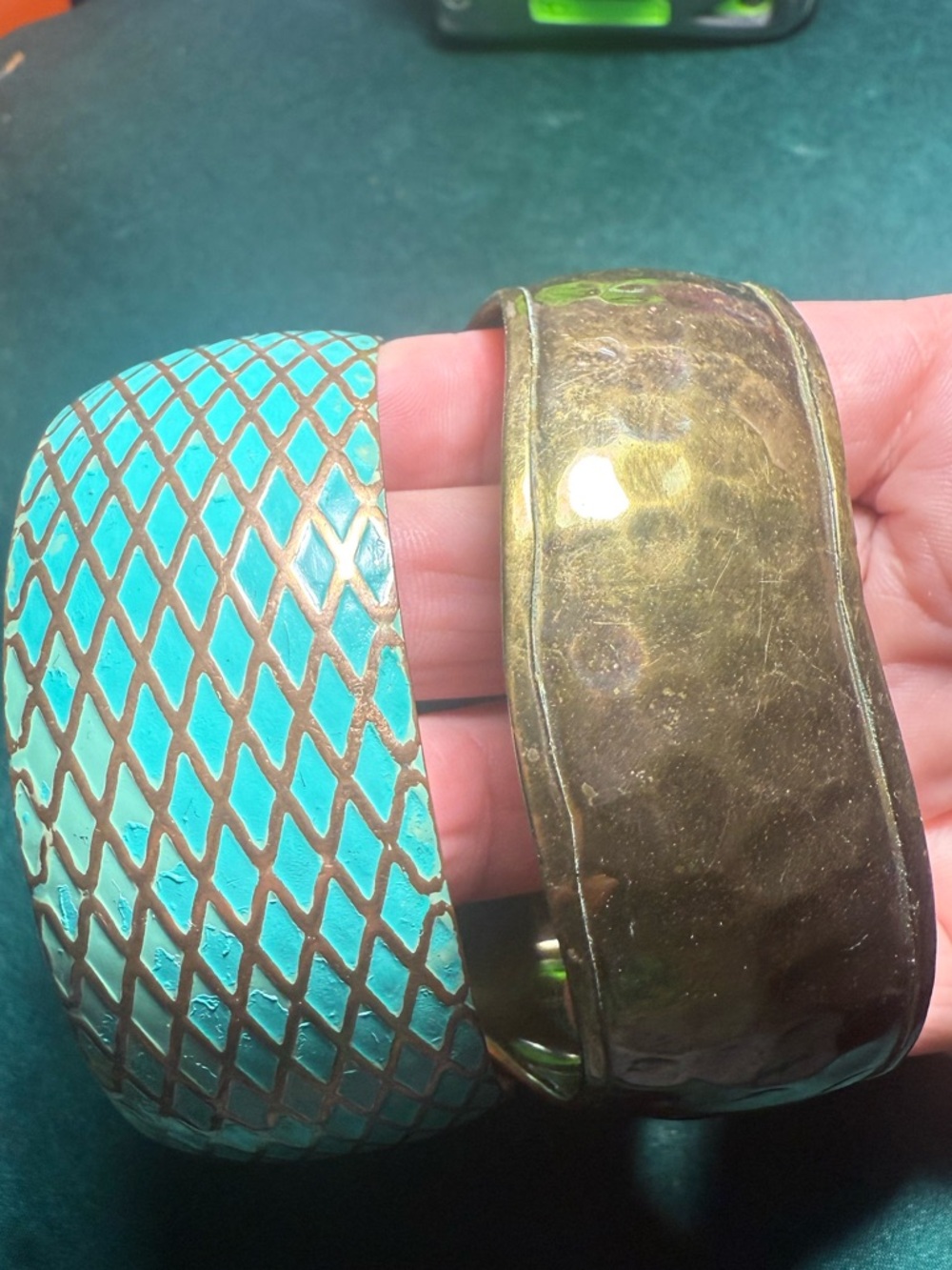 Source Unknown Turquoise and Brass Bangle Bracelets‎